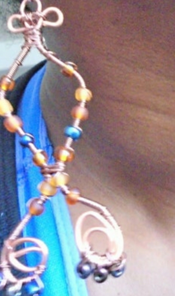 Wrapped Copper Wire And Beaded Dangling Earrings. - image 2